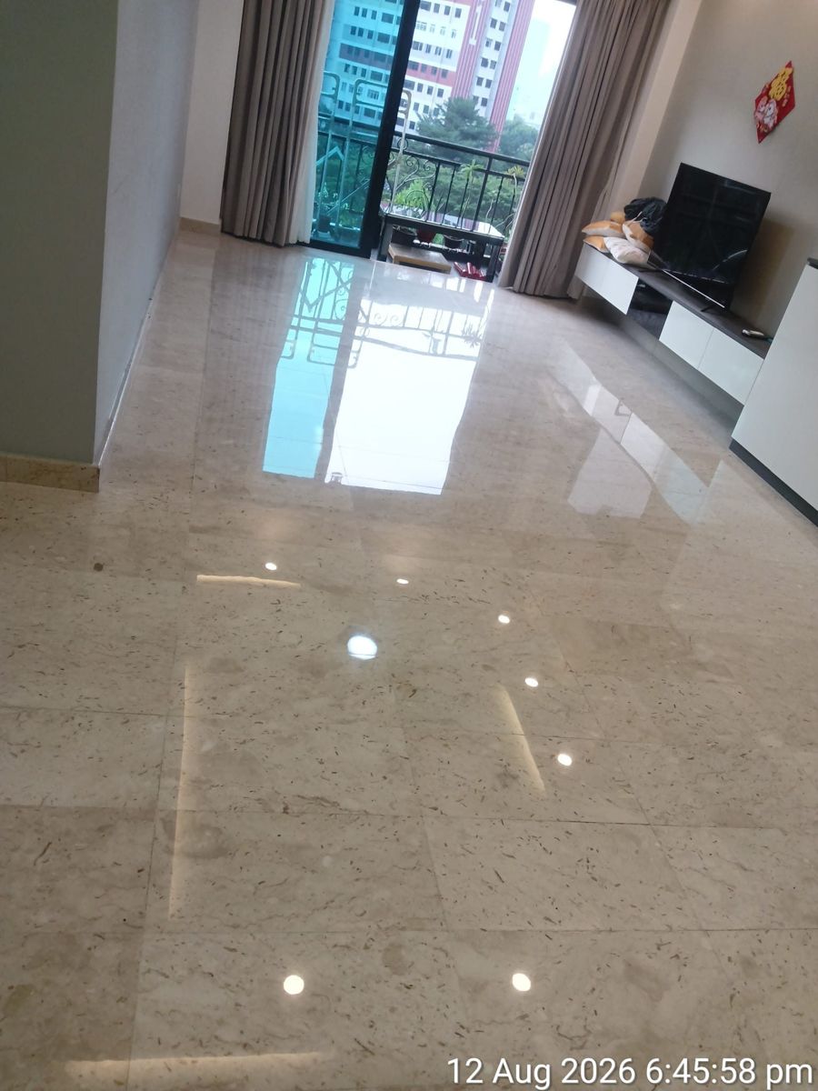 Beige marble living room after polishing