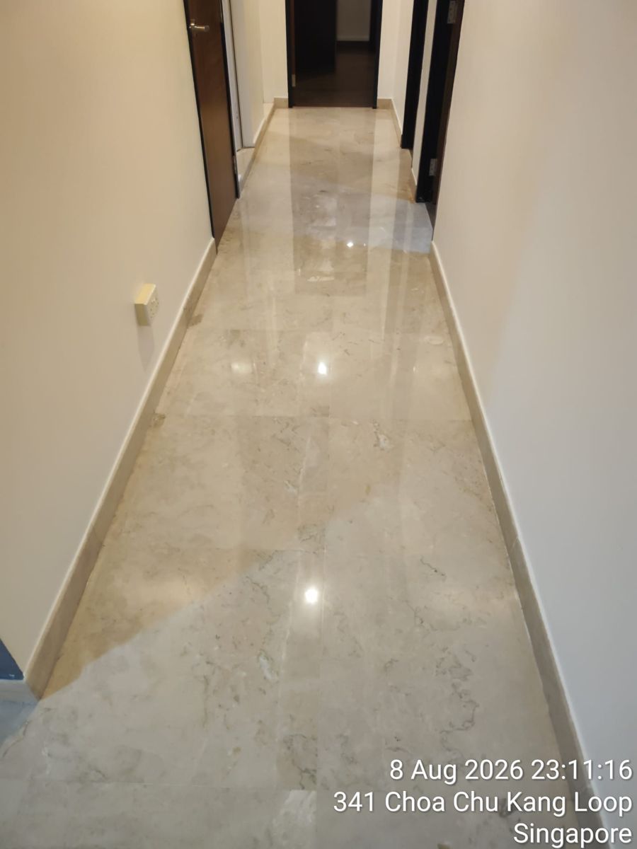 Polished cream marble corridor