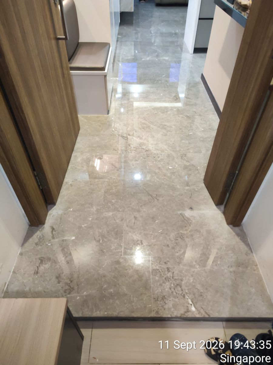 Polished grey marble hallway