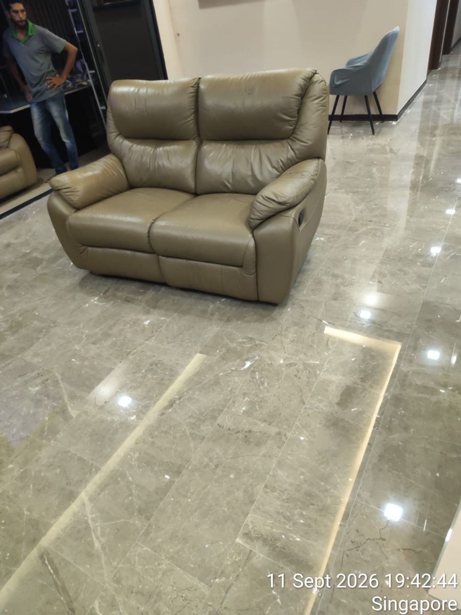 Grey marble living room floor after polishing